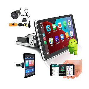 Central Multimídia 1 Din e-tech 10 polegadas combat rotate Mp5 rotativa Bluetooth com camera de ré espelhamento Android Auto Car Play sem fio