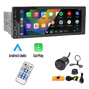 Central Multimídia 1 Din Mp5 Bluetooth com camera de ré espelhamento com e sem fio Android auto e car play