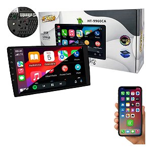 Central multimidia android H-tech Mp5 2 Din 9 polegadas octacore 6+128gb qled car play e android auto sem fio Ht-9960ca