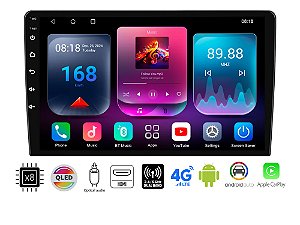 Central multimidia android top H-tech Mp5 2 Din 9 polegadas Octacore Apex Elite 4gb+64gb qled hdmi entrada chip 4g car play e android auto sem fio