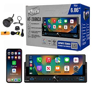 Central Multimídia automotiva Mp5 h-tech Ht-2696ca 6,86 polegadas espelhamento Carplay e Android Auto sem fio com câmera de ré