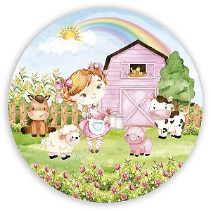 Painel Redondo - Fazendinha Menina Rosa  - Sublimado 3D