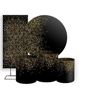 KIT Redondo Trio e Faixa - Glitter Preto Dourado - Sublimado 3D