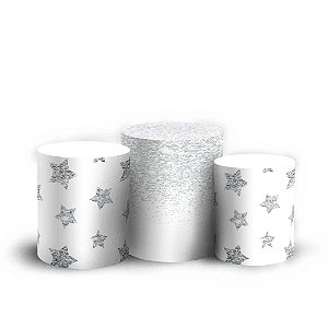 Trio Cilindro -  Glitter Branco - Sublimado 3D + Elástico