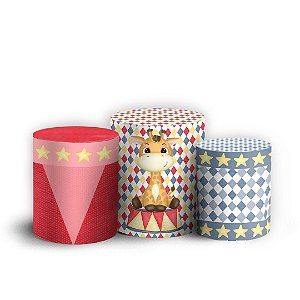 Trio Cilindro - Circo Animais - Sublimado 3D + Elástico