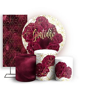 KIT Redondo Trio e Faixa - Gratidão Marsala - Sublimado 3D