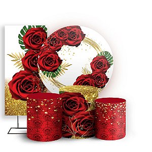 KIT Redondo Trio e Faixa - Floral Vermelho - Sublimado 3D