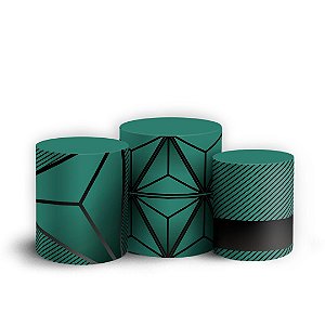 Trio Cilindro - Abstrato Verde - Sublimado 3D + Elástico