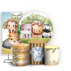 KIT Redondo Trio e Faixa - Safari Aquarela - Sublimado 3D
