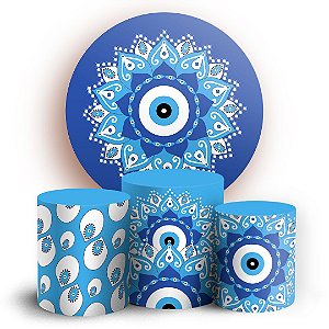 KIT Redondo e Trio - Mandala Azul - Sublimado 3D