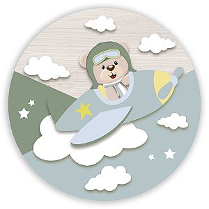 Painel Redondo - Ursinho Aviador   - Sublimado 3D