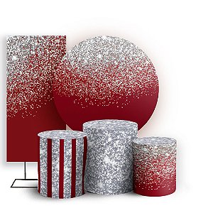 KIT Redondo Trio e Faixa - Glitter Vermelho - Sublimado 3D
