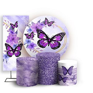 KIT Redondo Trio e Faixa -  Borboletas - Sublimado 3D
