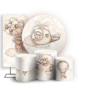 KIT Redondo Trio e Faixa - Ursinho Baloeiro Marrom - Sublimado 3D