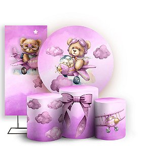KIT Redondo Trio e Faixa - Ursinha Rosa - Sublimado 3D
