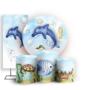 KIT Redondo Trio e Faixa - Fundo do Mar - Sublimado 3D