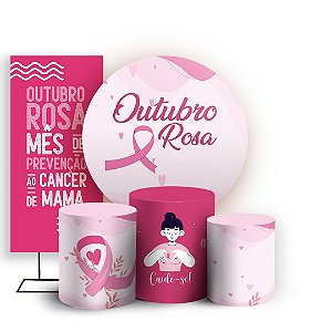 KIT Redondo Trio e Faixa - Outubro Rosa - Sublimado 3D