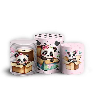Trio Cilindro - Panda Rosa - Sublimado 3D + Elástico