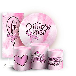 KIT Redondo Trio e Faixa - Outubro Rosa - Sublimado 3D
