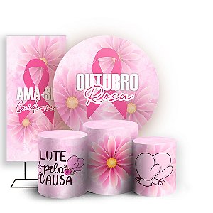 KIT Redondo Trio e Faixa - Outubro Rosa - Sublimado 3D