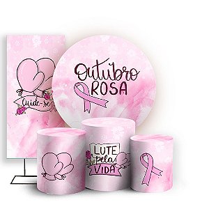 KIT Redondo Trio e Faixa - Outubro Rosa - Sublimado 3D