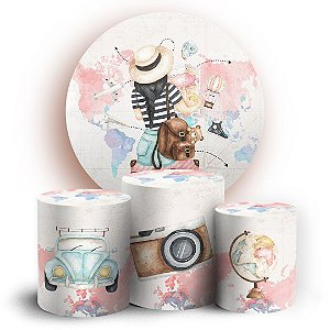 KIT Redondo e Trio -  Viagem Menina Mapa - Sublimado 3D