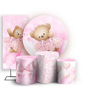 KIT Redondo Trio e Faixa - Ursinha Bailarina - Sublimado 3D