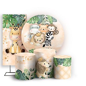 KIT Redondo Trio e Faixa - Animais Safari - Sublimado 3D