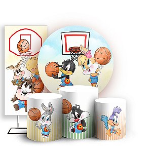 KIT Redondo Trio e Faixa - Looney Tunes Basquete - Sublimado 3D