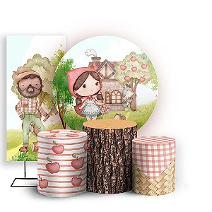 KIT Redondo Trio e Faixa - Chapeuzinho Vermelho Aquarela - Sublimado 3D