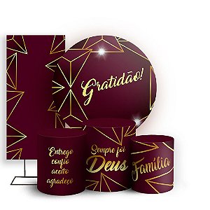 KIT Redondo Trio e Faixa - Abstrato Marsala - Sublimado 3D