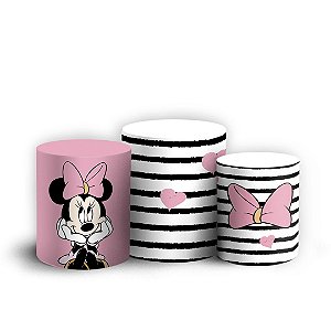 Trio Cilindro - Minnie Rosa - Sublimado 3D + Elástico