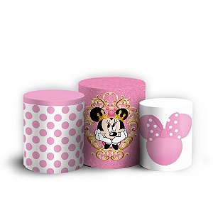 Trio Cilindro - Minnie Rosa - Sublimado 3D + Elástico