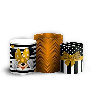 Trio Cilindro - Minnie Dourado - Sublimado 3D + Elástico