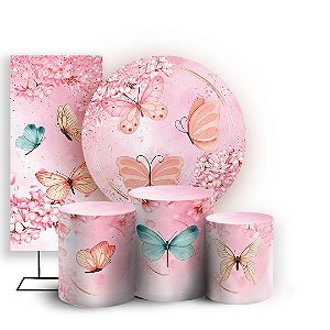 KIT Redondo Trio e Faixa - Borboletas - Sublimado 3D