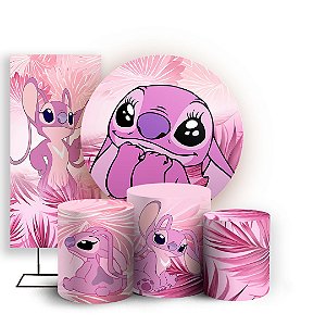 KIT Redondo Trio e Faixa - Lilo E Stitch Rosa - Sublimado 3D