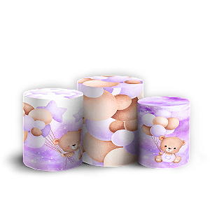 Trio Cilindro - Ursinha Lilas - Sublimado 3D + Elástico