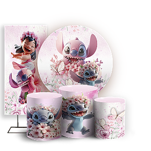 KIT Redondo Trio e Faixa - Stitch Rosa - Sublimado 3D