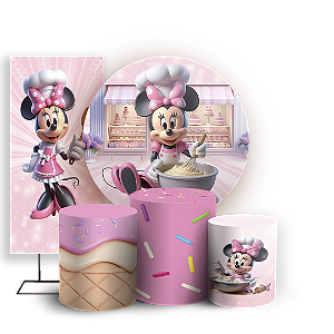 KIT Redondo Trio e Faixa - Minnie Confeiteira - Sublimado 3D