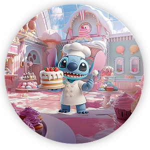 Painel Redondo - Stitch Confeiteiro - Sublimado 3D