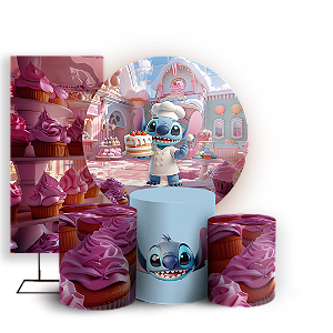 KIT Redondo Trio e Faixa - Stitch Confeiteiro - Sublimado 3D