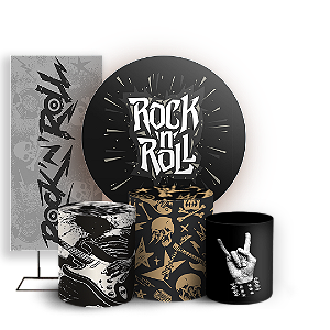 KIT Redondo Trio e Faixa - Rock and Roll - Sublimado 3D