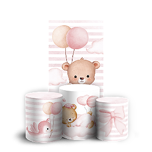 Faixa Lateral e Trio Cilindro Sublimado 3D Vest Facil - Ursinha Rosa