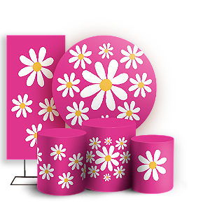 KIT Redondo Trio e Faixa Sublimado 3D - Flor Margarida