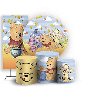 KIT Redondo Trio e Faixa Sublimado 3D - Ursinho Pooh