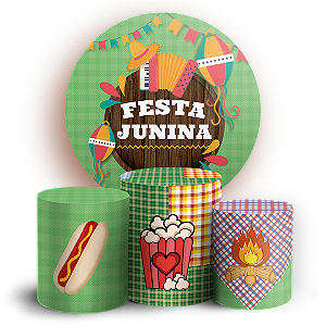 Capas Painel Redondo e Trio Cilindro Sublimado - Festa Junina
