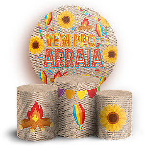 Capas Painel Redondo e Trio Cilindro Sublimado - Festa Junina