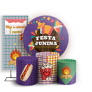 Capas Painel Redondo Trio Cilindro e Faixa Lateral Sublimado - Festa Junina