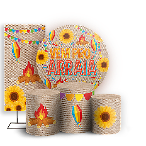 Capas Painel Redondo Trio Cilindro e Faixa Lateral Sublimado - Festa Junina