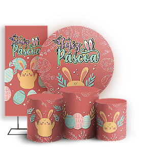 Capas Painel Redondo Trio Cilindro e Faixa Lateral Sublimado - Páscoa